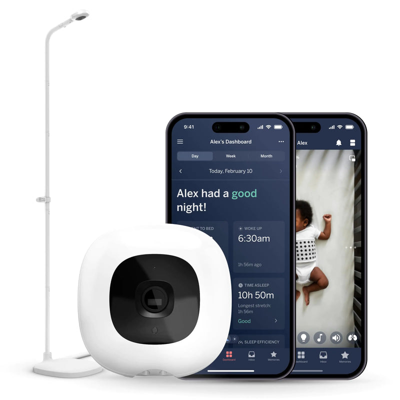 Nanit Pro Smart Baby Monitor & Floor Stand with Breathing Band New Version - 1080p Wi-Fi Video & Sound Camera Sleep Coach & Breathing Motion Tracker 2-Way Audio iOS and Android Compatible - White