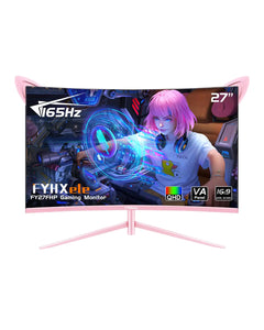 FYHXele FY27QHP Pink Monitor 27 Inch Curved Gaming 165Hz - Support 144Hz 1800R 1ms QHD 2560 x 1440P VA Screen Built-in Speakers AMD Free-Sync HDMI DP USB AUX Tilt Adjustable