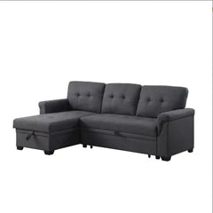 Dark Gray Linen Reversible Sleeper Sectional Sofa With Storage Chaise