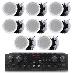 Home Theater System Kit with 1000 Watts 4-Chanel Bluetooth Receiver & 8 Qty 6.5" 200 Watts in-Wall in-Ceiling Speakers of 2-Way Stereo Sound with Woofer/Tweeter Flush Design by Technical Pro