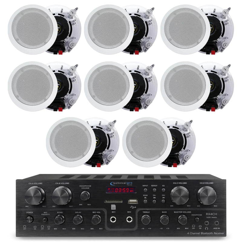 Home Theater System Kit with 1000 Watts 4-Chanel Bluetooth Receiver & 8 Qty 6.5